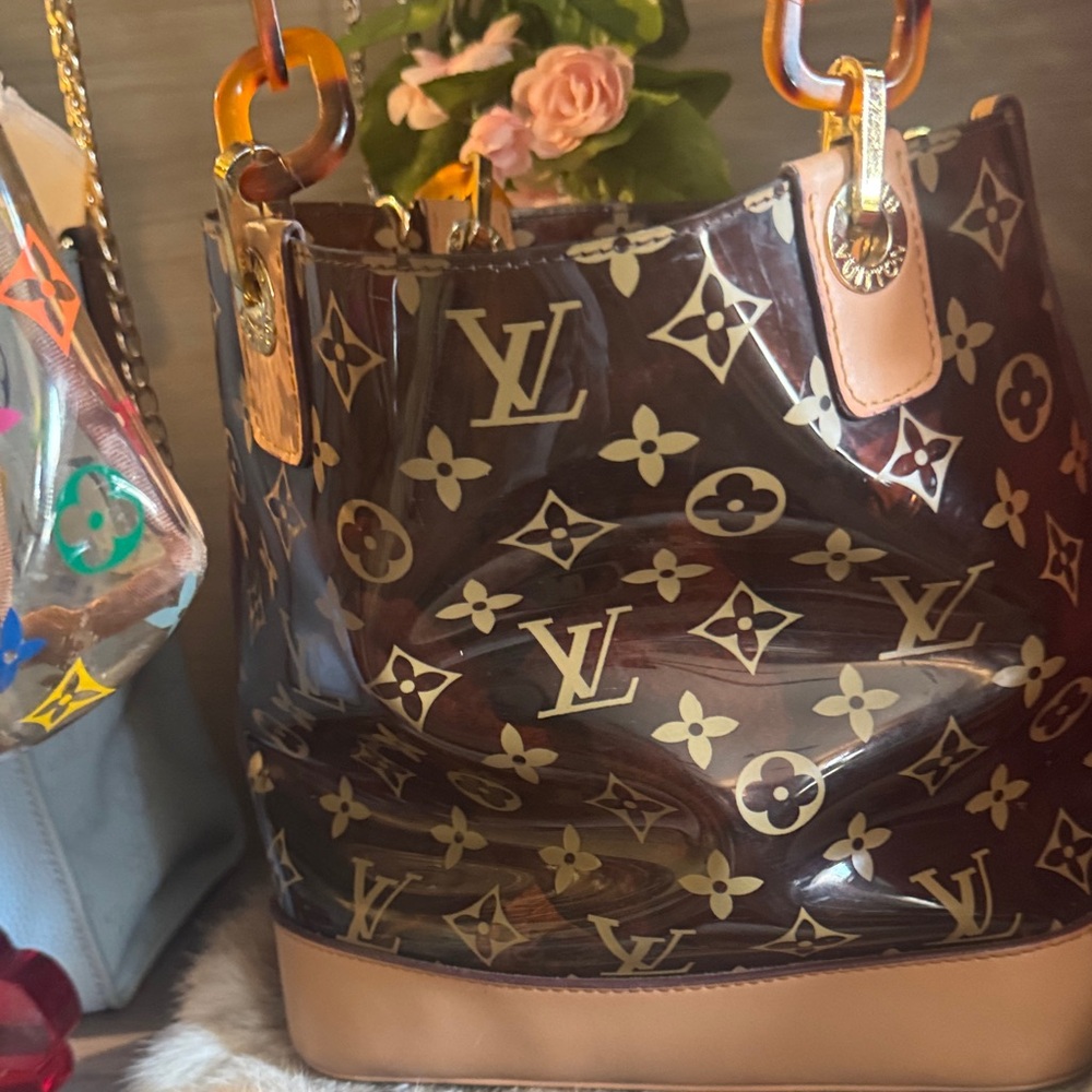 Louis Vuitton translucent vinyl monogram bucket bag from 70s